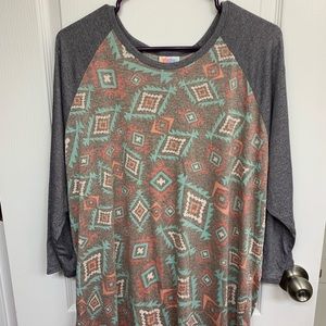 Lularoe Randy Tee, size 3xl. Teal, red, grey.